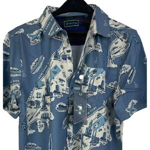 NEW William Murray Golf NEW YORK CITY Mens L Going Downtown Button Up Slate Blue